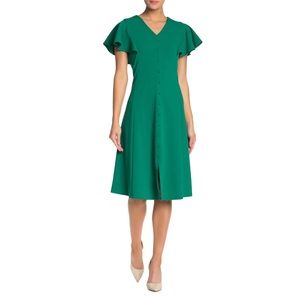 NWOT Nina Leonard Flutter Sleeve Button Midi dress